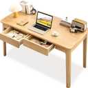 Solid Wood Desk with Drawers, Modern Wooden Computer Desk Writing Desk Work Desk for Home Office Bedroom,Easy Assembly (Wood Color, 39inch / 100cm)