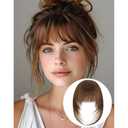 French Bangs Hair Clip on, Medium Brown Long Wispy Bangs with Temples Natural Fringe Neat Bangs Hair Clip-in Hair Piece Long Bangs Clip in Hair Extensions for Women(#2/30)