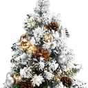 24 Inch Snowy Mini Christmas Tree, Small Tabletop Flocked Tree with LED Lights, Pine Cones, Balls, Star Tree Topper, Gift Box and Cloth Bag Base, Xmas Decorations (Christmas Tree) (White)