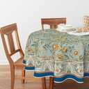Horaldaily Floral Bordered French Tablecloth 9090 Inch Round, Bird Floral Vintage Washable Seasonal Table Cover for Party Picnic Dinner Decor