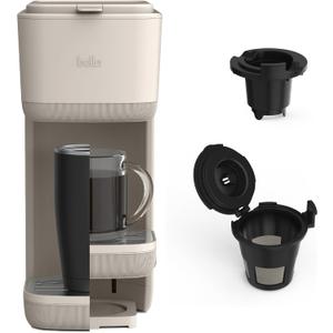 BELLA Single Serve Coffee Maker, K Cup & Coffee Ground Compatible with Removable, Adjustable Drip Tray, Auto Shutoff & Reusable Dishwasher Safe Accessories, Brews 6oz to 14oz, 1000 Watt, Oatmilk