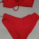 Meetall Women's High Cut String Triangle Bikini Set Swimsuits Sexy Bathing Suits 2 Piece (Maroon Red), S
