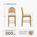 KISLOT Upholstered Rattan Bar Stools, 26'' Counter Height, Set of 2, Walnut