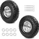 4.10/3.50-4 Tire Wheels Flat Free 10" Heavy Duty Solid Flat-Free Replacement Tire with 5/8 Axle Compatible with Gorilla Carts, Wheelbarrow, Dolly, Hand Truck (2-Pack)