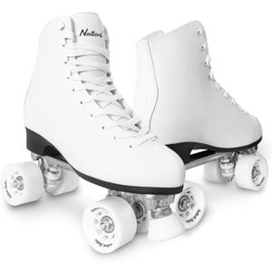 Roller Skates for Women with PU Leather High-top Double Row Rollerskates, Unisex-Adult Indoor Outdoor Derby Skate with Adjustable Fast Braking for Beginner (Amethyst), W 9.5, M 8.5