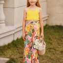 Girls 2 Piece Outfits Spring Summer Tropical Hawaiian Beach Vacation Wide Leg Pants Set Size 4-12