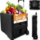 Inspired Living Collapsible Ultra-Slim Pack-N-Roll,2 Wheel Utility Cart w/Lid used as Seat up to 250 Lbs, Telescopic Handle - Super Strong, for Home, Garden, Shopping, Office, School use, Large, Black