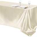 TURSTIN 1 Pack Ivory Satin Tablecloth 102 x 58 Inch Overlay Satin Table Cover Rectangle Bright Silk Tablecloth Smooth Fabric Table Decoration for Wedding Banquet Party Events