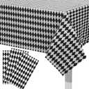 3pcs Black White Checkered Tablecloths Halloween, Rectangle Plastic Gingham Table Cover 54x108in Halloween Decor Harlequin Collection Wonderland Tea Party Supplies for Camping Picnic Birthday Party
