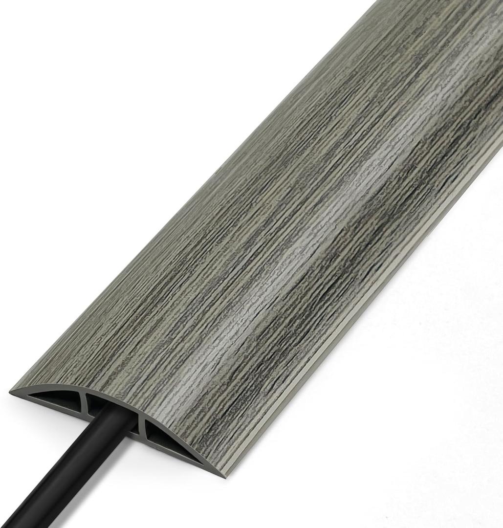 Wood Grey Cord Hider - 4FT Soft PVC Cord Protector, Hide Extension Floor Wire Covers for Cords, Organizer Wires Floor Cable Cover, Cable Cavity: 0.47" (W) x 0.24" (H)