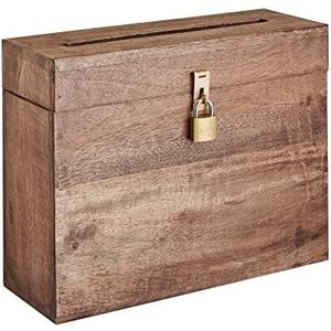 Eximious India Wedding Card Box with Card Slit and Lock Gift Card Box Wishing Well Wooden Box for Weddings, Receptions, Birthdays, Graduations, Baby Showers, Honeymoon Funds (Walnut)