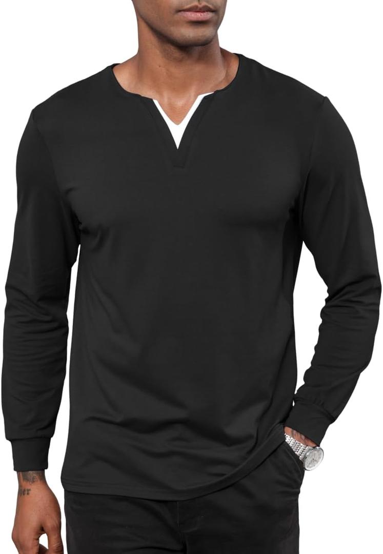 Mens Fashion Henley Shirts V Neck Long Sleeve Casual Muscle Slim Fit Cotton Tee Shirts Tops (XX-Large, Black) Mens Fashion Henley Shirts V Neck Long Sleeve Casual Muscle Slim Fit Cotton Tee Shirts Tops (XX-Large, Black)