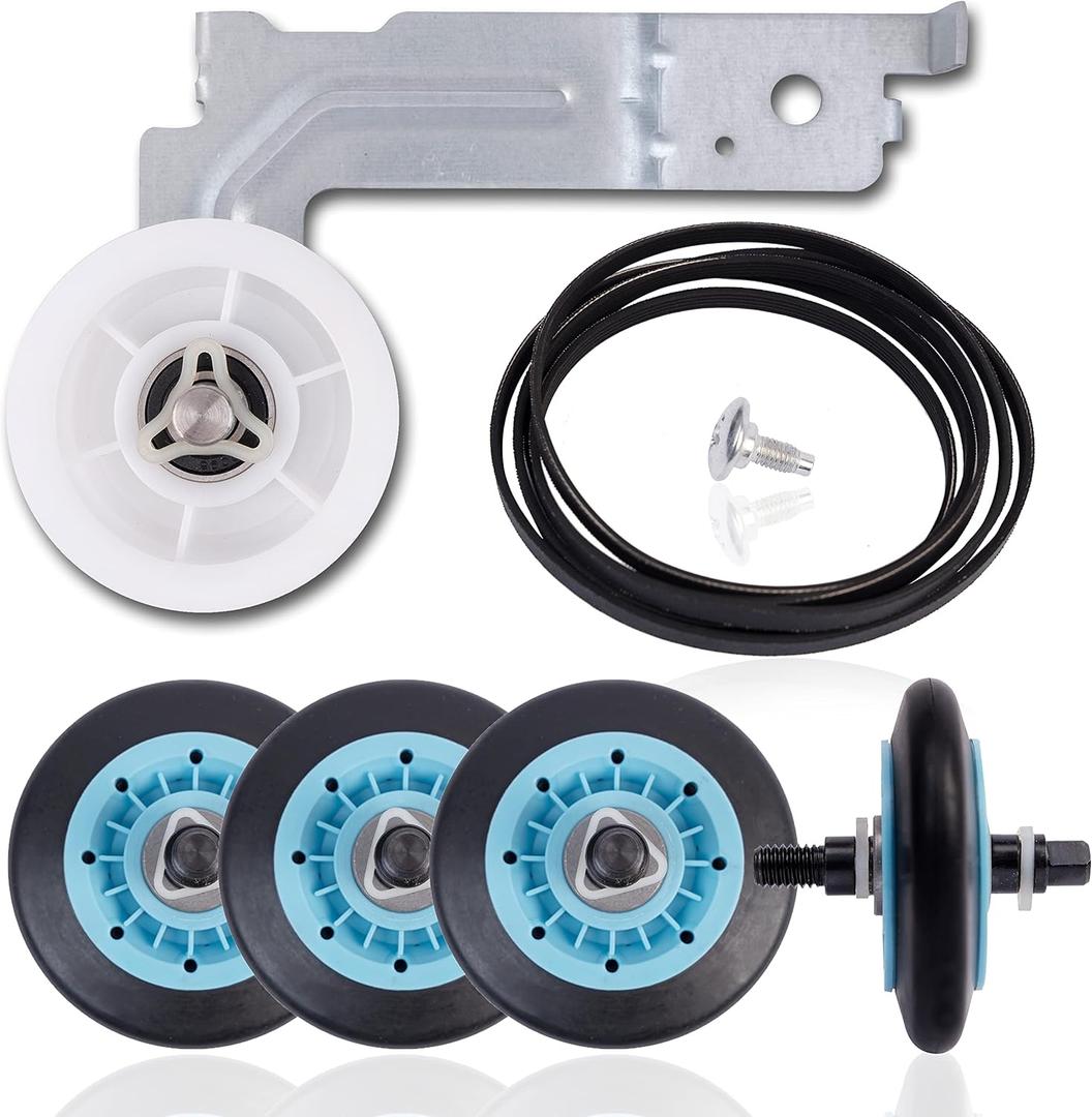 Dryer Repair Kit Drum Rollers Belt Pulley Replace For Samsung DV210AEW/XAA DV218AEW/XAA DV330AEW/XAA DV209AEW/XAA DV218AEB/XAA DV328AEW/XAA DV350AEW/XAA DV40J3000EW/A2 DV45H7000EW/A2 DV50K8600EV/A3 (Full Sets)