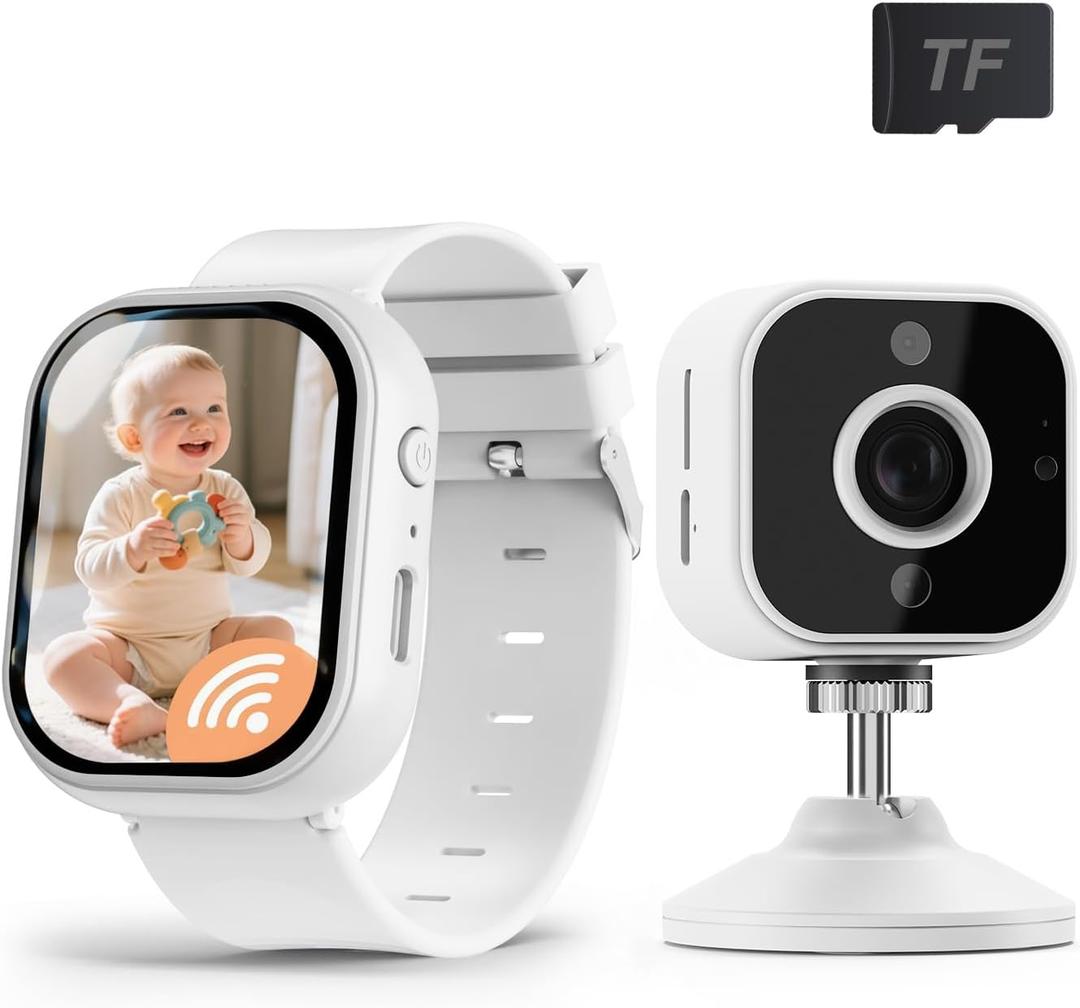 NUOTUN Baby Monitor with Camera and Audio Watch, Wearable Portable 2'' HD Baby Monitor No WiFi, 1080P Video Loop, Night Vision, 2-Way Audio, SD Card Included, Cry & Temp Sense, Alarm & Lullabies