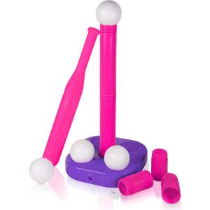 Liberry Tball Set for Toddlers with Adjustable Height Tee Ball Stand, Weighted Base and Kids Baseball Bat, Sports Game Toys Christmas Birthday Gift for Boys Girls Ages 3 4 5 (Pink)