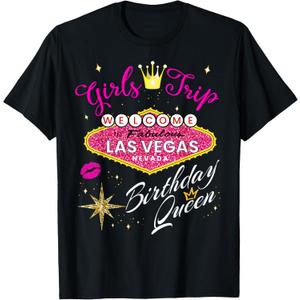 Las Vegas Girls Trip Birthday Queen Shirts For Women Squad T-Shirt (Small, Black)