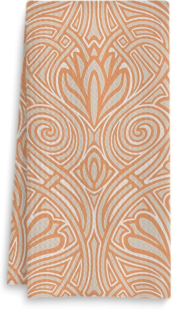 Fuasei Vintage Floral Kitchen Towels, Retro Orange and Gold Italian Print Decorative Hand Towels for Bathroom, Neutral Floral Dish Towels, Neutral Kitchen Bathroom Decor, 16x24 Inch