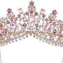 Sweet 16 Homecoming Crown Rose Pink Jewelry Baroque Quinceanera Prom Ball Hair Accessory,Pink