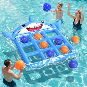 Pool Toys Games for Kids & Adults, 72x54 Giant Inflatable Floating Pool Tic Tac Toe Game with 10 Balls, Pool Game Party Toy Floats for Adults, Teens, Kids, Family, Beach Summer Water Fun