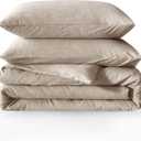 BFS HOME Linen Duvet Cover Queen Size - Soft Breathable Cotton Linen Blend, 3-Pieces Bedding Set with 2 Pillowcases, Stonewashed Texture, Khaki, All-Season Comfort