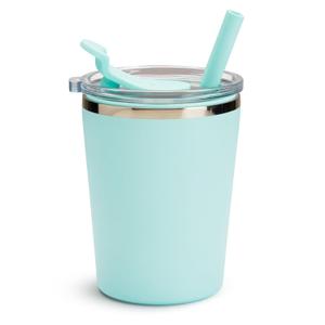 Munchkin Steel My Heart 2-in-1 Toddler Sippy Cup Tumbler with Spill Proof Simple Clean Straw and Open Sipper Lid, 8 Ounce, Stainless Steel, Teal/Blue