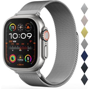 Stainless Steel Milanese Loop Compatible with Apple Watch Band 38mm 40mm 41mm 42mm（series 10) men and women, Mesh Loop Magnetic Clasp Replacement for iWatch Bands Ultra Series 10 9 8 7 SE 6 5 4 3 2 1，Titanium