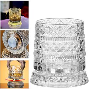 Spinning Whiskey Glasses, Rotating Crystal Glasses with Unique Embossed Bases Enhance the Taste and Add a Fun, Stress-relieving Element