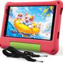 Kids Tablet 8 Inch Android 15, Octa-Core 12GB RAM + 64GB ROM, Toddler Tablet with WiFi 6, Parental Control, Pre-Installed Kids Space, EVA Case, Anti-Glare Screen Protector, Adjustable Strap (Red)
