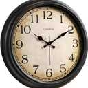 16 Inch Wall Clock Battery Operated Silent Vintage Quartz Analog Round Large Wall Clocks for Living Room Office Kitchen Decor, Bronze