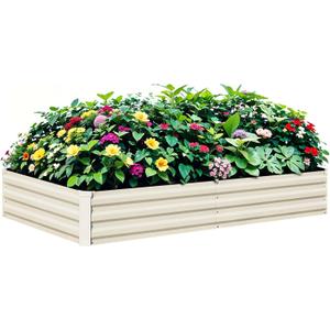 Raised Garden Bed Beige, 6x3x1ft Galvanized Raised Garden Bed Outdoor Metal for Gardening Vegetables Flower Garden Planter Box Large Raised Bed with Gloves and 3ftx30ft Weed Barrier Fabric