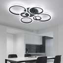 Shine LUEST 6 Rings Black Modern LED Ceiling Light Fixture, Flush Mount Ceiling Light with Remote Dimmable Brightness, Adjustable 3000-6000K Color Temperature, Timer for Living Room, Bedroom, Medium