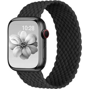 Braided Solo Loop for Apple Watch Band 40mm 42mm 41mm 38mm 44mm 46mm 45mm Ultra/3 2 49mm Men/Women,Stretchy Nylon Sport wristband Strap for iWatch Bands Series 11/10/9/8/7/6 5/4/3/SE 40 44 42 45 46 mm (01-Black)