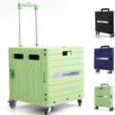 Folding Utility Cart Portable Rolling Crate Handcart Foldable Shopping Trolley Collapsible, with Lid, on Wheels, for Grocery, Garden, Office, Storage, Teacher, Tool (Green)