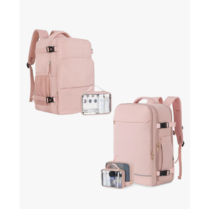 Backpack (Pink & Pink), Flight Approved Personal Item Travel Backpack, Carry On Backpack with Multi-Pockets, College Bag, Hiking Waterproof Backpack, Business Backpack with USB Charging Port