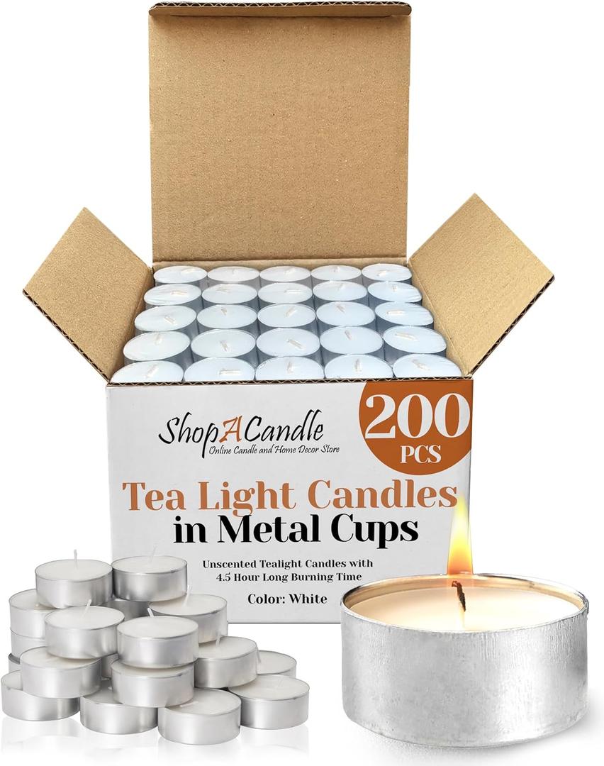 200 Pack Tealight Candles in Metal Cups - Clean, White Unscented with 4.5 Hour Long Burning Time - Votive Candles Bulk for Romantic Dinner, Weddings, Spa & Hotels by PARNOO