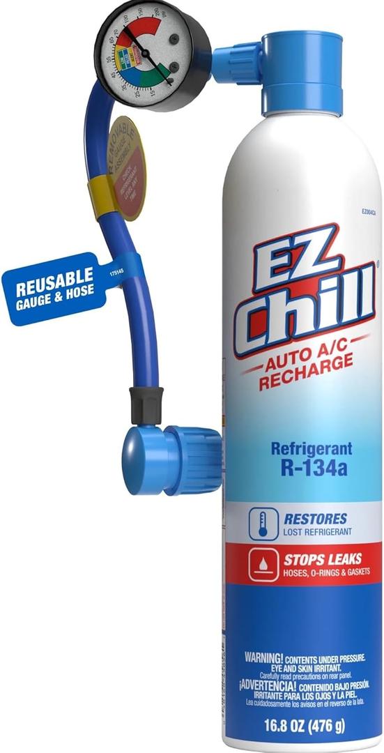 Auto A/C Refrigerant Kit-Includes Charging Hose and Gauge - Restores and Stops Leaks - 16.8 Oz