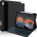 kenke for iPad 11/10th Gen Case with Keyboard 11/10.9 inch 2025 A16/2022, Detachable Wireless Bluetooth with Right Side Pencil Holder, Backlit Black Square Keycaps (Black)