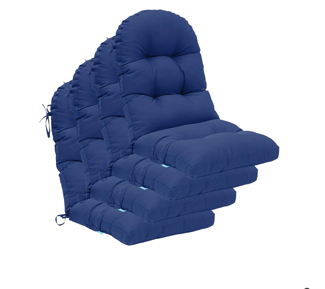 QILLOWAY Indoor/Outdoor High Back Chair Cushion for Adirondack,Spring/Summer Seasonal All Weather Replacement Rocking Chair Cushions. (4 Counts, Navy)