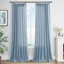 Blue Linen Pleated Curtains 108 Inch Long for Living Room Bedroom 2 Panel Light Filtering Privacy Semi Sheer Window Curtain Modern Farmhouse Coastal Decor Back Tab Clip Rings Drape for Large Window