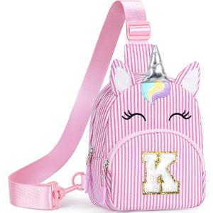 YOOLIFE Birthday Gifts for 2 3 4 5 6 7 8 Year Old Girls, Small Initial Sling Bag Personalized Fanny Pack for Girls, Unicorn Crossbody Bag Purse Cute Gifts for Little Girl, Pink (K)