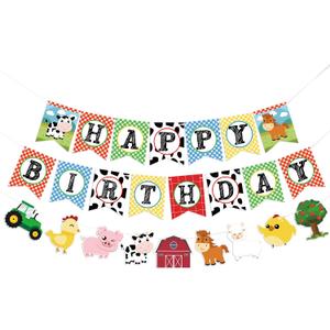 WERNNSAI Farm Animals Birthday Banner - Happy Birthday Banner with Tractor Barnyard Bunting Garland for Kids Boys Girls Farm Theme Party Decorations Supplies