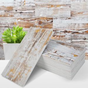 STICKGOO 50-Piece Subway Tile Peel and Stick Backsplash, 4"x 8" Thickened PVC Stick on Tiles for Kitchen, Bathroom, Camper, FireplaceYellow Distressed Wood Grain