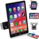 10.4" Single Din Touchscreen Car Stereo with Wireless Carplay& Android Auto, Adjustable Car Radio with Bluetooth, Mirror Link, FM Radio, Subwoofer, SWC, Backup Camera