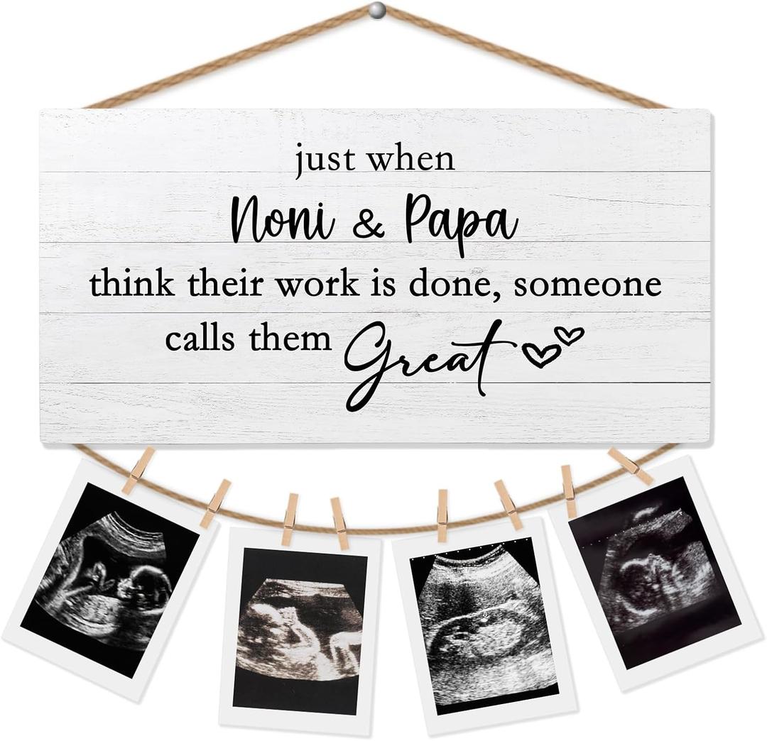 2 x New Baby Grandma Grandpa Gifts Picture Frame Photo Holder for Wall, Pregnancy Announcement Gifts for First Grandparents from Grandkids Granddaughter, Ultrasound Decorative Hanging Photo Display (Noni & Papa)