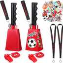 Treela 2 Pack 10 Inch Cowbells with Handle, Loud Noise Makers for Sporting Events Football Games, Complete Cheering Kit with 50 Stickers, Whistles & Straps for Graduation Stadium(Red)