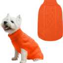 Mihachi Turtleneck Dog Sweater - Winter Coat Apparel Classic Cable Knit Clothes with Leash Hole for Cold Weather, Ideal Gift for Pet in New Year Orange X-Small