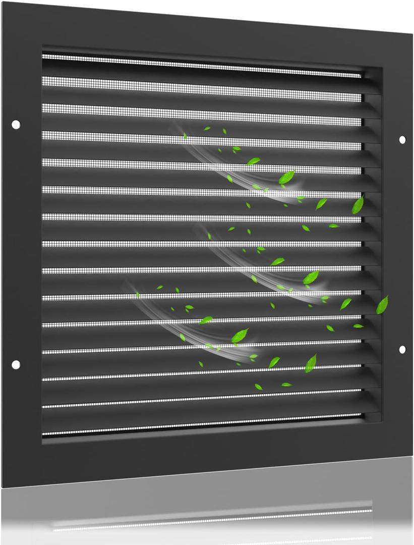 12" X 18" Aluminum Gable Vent,Metal Attic Vents with Screen,Stylish Design Return Air Grill,Enhance Air Circulation,Perfect for Storage Shed/Home Attic/Garage/Sidewall/Ceiling(Black) (Vent Openings: 10" x 16")