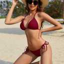 Women Two Piece Bikini Swimsuit Sexy Bathing Suits Halter Triangle Tops String Bikini Sets (Red, S)