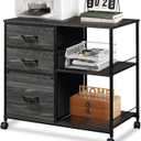 DEVAISE 3 Drawer Mobile File Cabinet, Rolling Printer Stand with Open Storage Shelf, Fabric Lateral Filing Cabinet fits A4 or Letter Size for Home Office, Charcoal Black Wood Grain Print