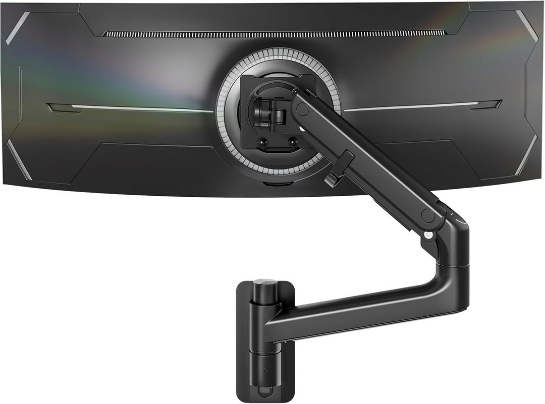 monTEK Monitor Wall Mount for 17-57 up to 59.4 lbs Ultrawide Screens, Single Heavy-Duty Aluminum Gas Spring Monitor Arm with Full Motion Adjustment, VESA 75x75/100x100 Compatible, Black